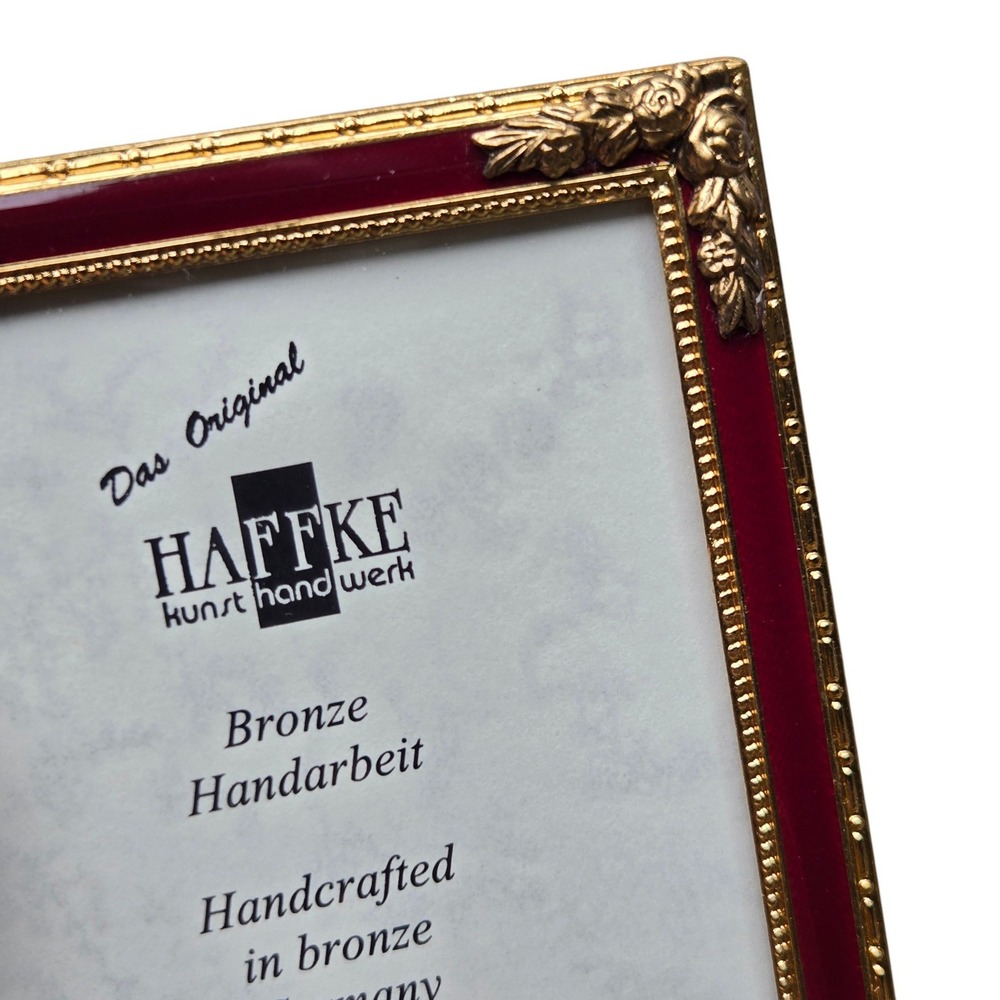 Haffke Picture Frame Miniature 2x3 red Bronze Enamel Handcrafted Germany floral